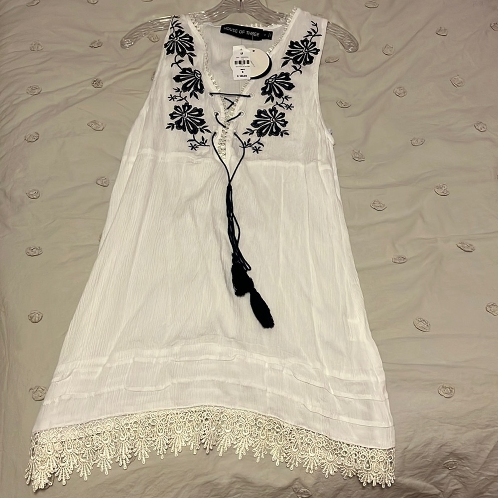 White dress/coverup with floral pattern